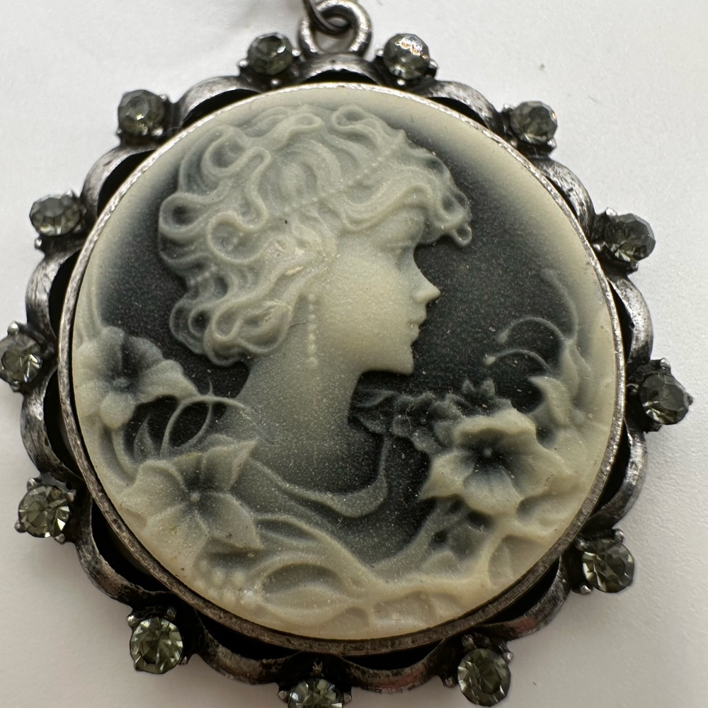 Elegant Cameo Earrings with Black and Gray Accents